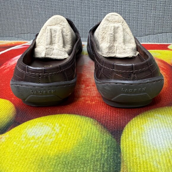 Lauren Ralph Lauren Womens Size 10B Brown Crocodile Embossed Leather Loafers - Picture 3 of 8
